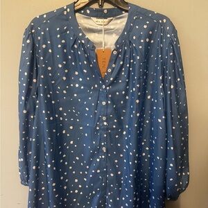 Blue Polka Dot Button Front Blouse